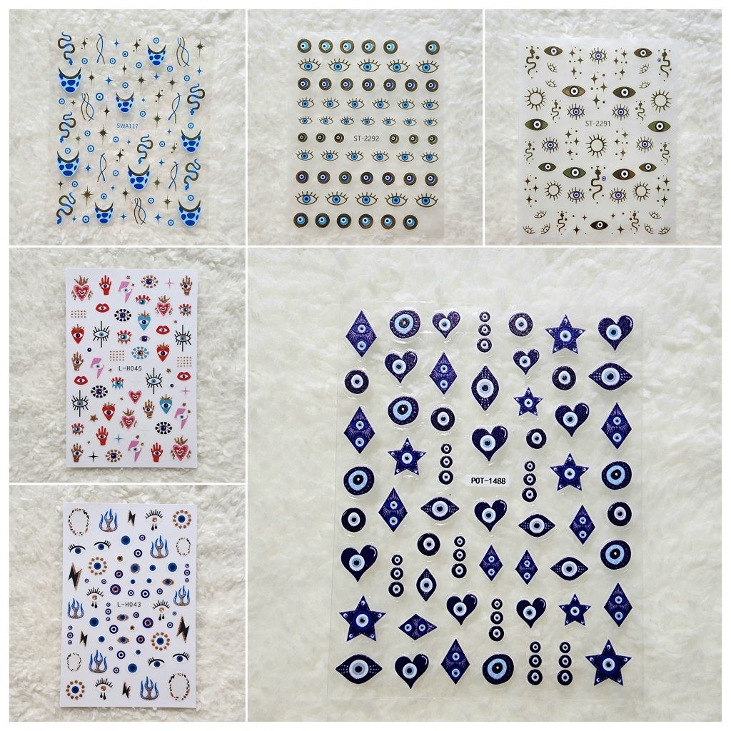 Nail art sticker >> EVIL EYE 🧿 สติ๊กเกอร์ติดเล็บ ตกแต่งเล็บ สติ๊กเกอร์ตาปีศาจ ปกป้อง เครื่องประดับสายมู