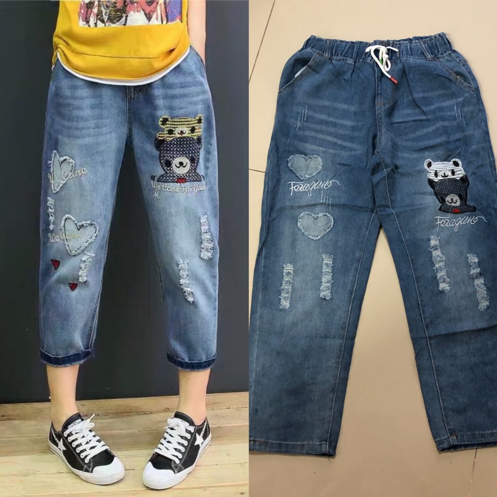 ทรงบาเรล กางเกงยีนส์ สไตล์เกาหลี แนววินเทจ เท้ากว้าง สวยๆเก๋ๆ Clothing Jean Lady ผู้หญิง