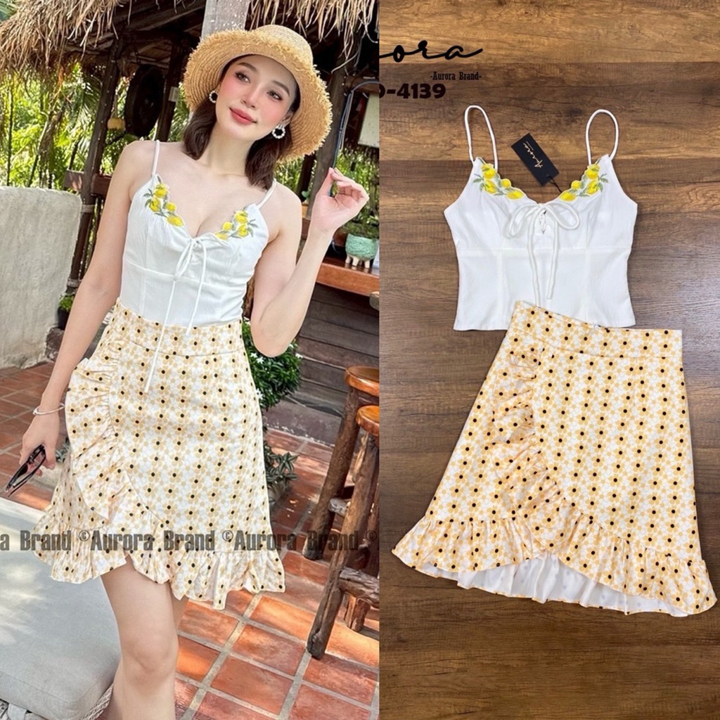 พร้อมส่ง S-XL⚡️AR 8640 เซตเสื้อ+กระโปรงลายสวยสดใส