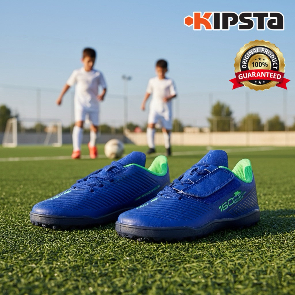 รองเท้าฟุตบอลสำหรับเด็ก “แบบติดแถบตีนตุ๊กแก” (มีไซส์ 30-34) รุ่น 160 Easy Turf (สีน้ำเงิน) KIPSTA