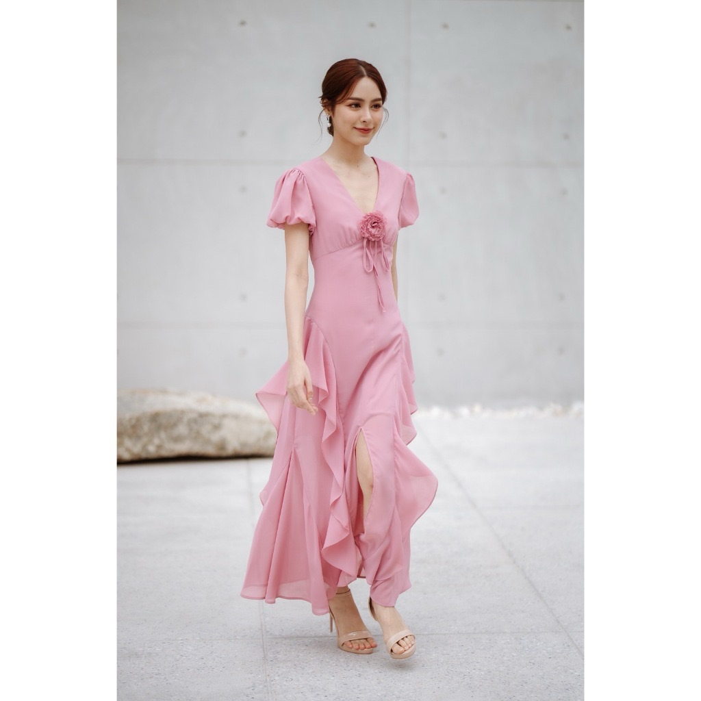 Firrr-Ila dress-ชุดใส่เที่ยว ชุดออกงาน ชุดเพื่อนเจ้าสาว ใส่1ครั้ง sizeXL ถุง,แทรค ครบ สีsweet pink