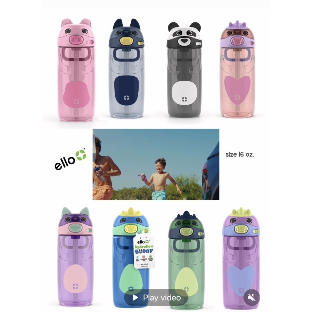 กระติกน้ำเด็ก นำเข้าจาก อเมริกา :Ello Ellies Tritan Plastic Kids Water Bottle