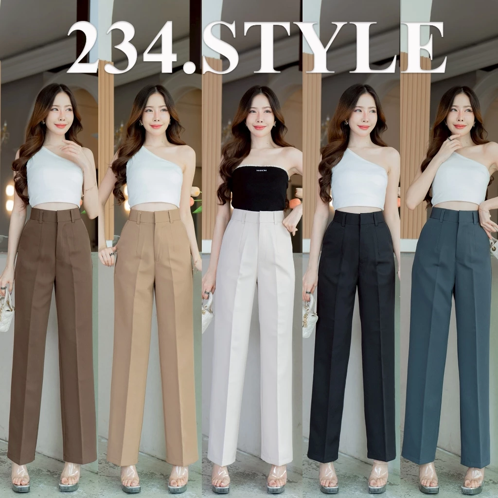 ZN01 กางเกงกระบอกกลางซิปหน้าตะขอ เอวสูง ทรงสวย ผ้ายับยาก ผ้าพอลลี่ ใส่ทำงาน แมตซ์ได้ทุกลุค