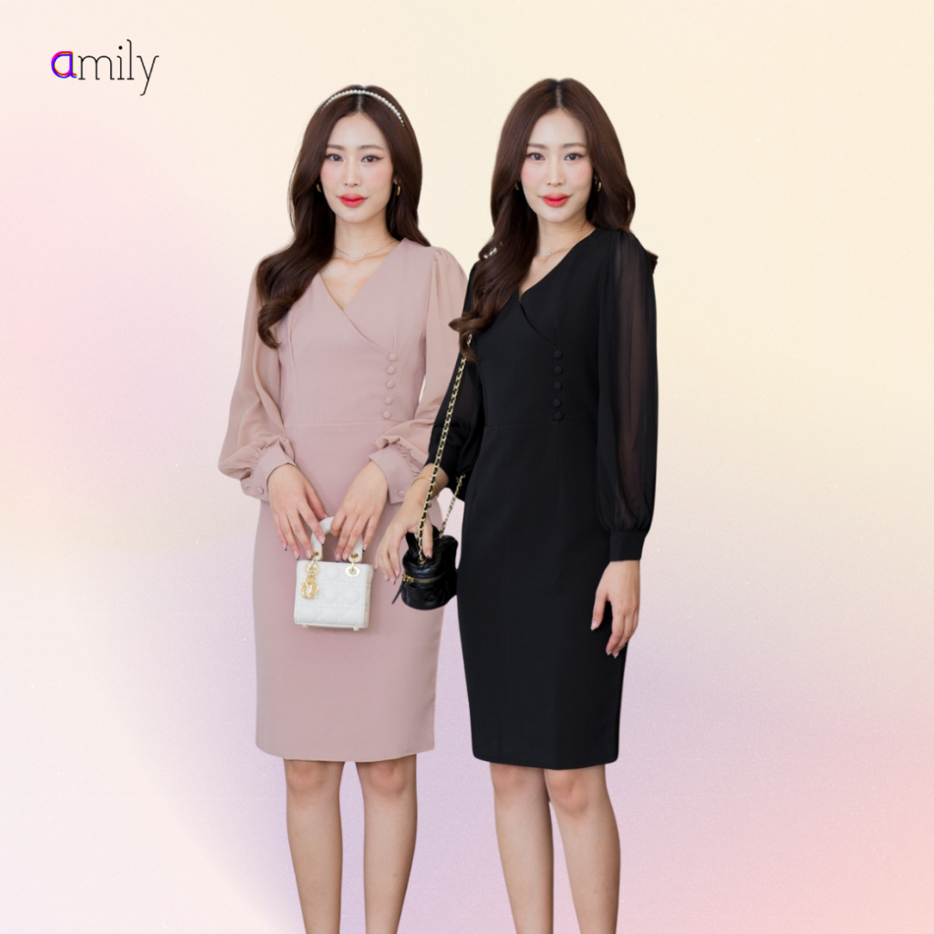 AmilyBrand  เดรสแขนชีฟอง F10
