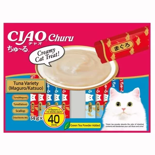 (แถมฟรี แมวเลีย 10 ซอง)CIAO Churu ขนมแมวเลีย รสปลาทูน่าเนื้อขาว+ทูน่าคัตสึโอะ 14 กรัม x 40 ซอง (SC-132)