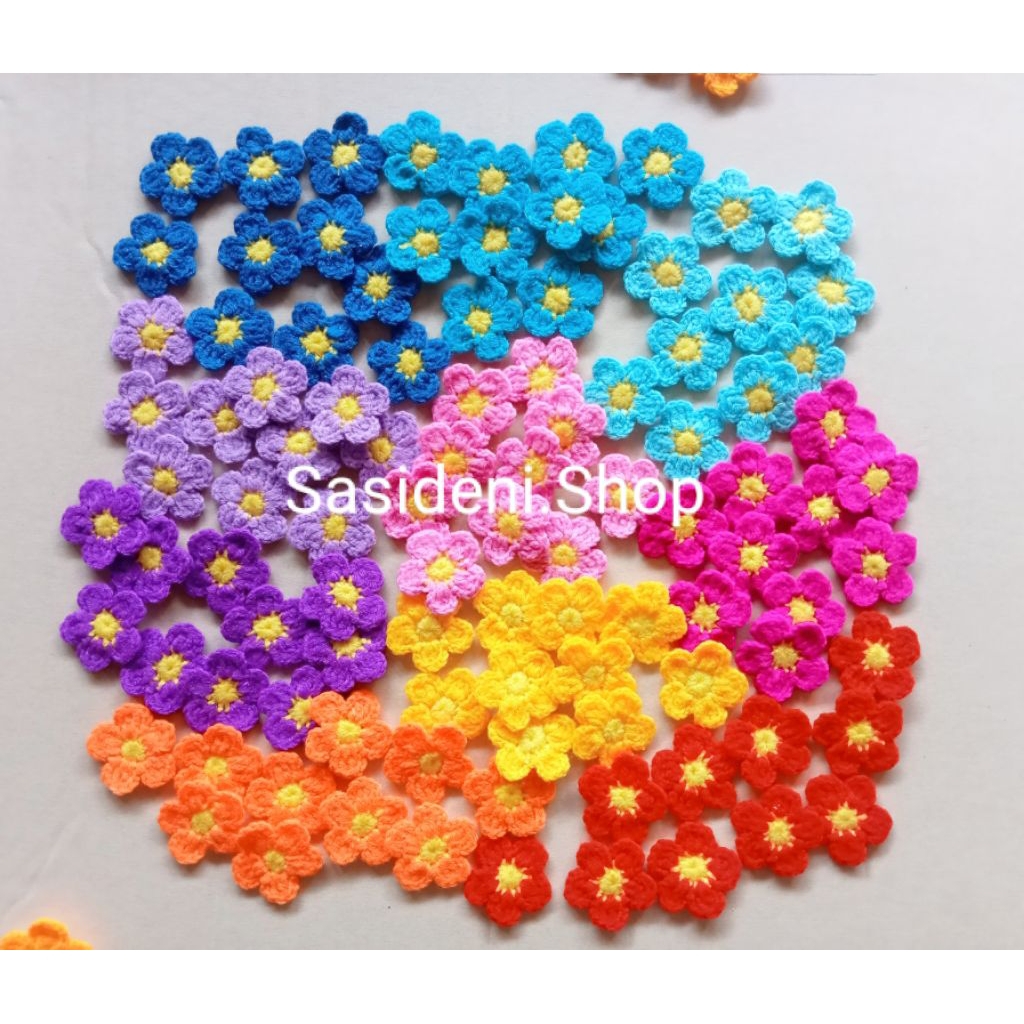 10 ชิ้น 3.5 cm ดอกไม้ถักไหมพรม ดอกไม้ถัก ดอกเดซี่สีขาว เกสรหลากสี