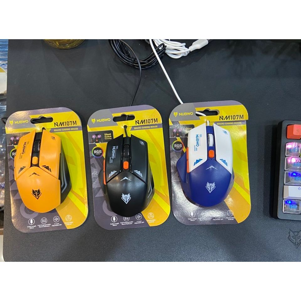 ส่งจากไทย USB Optical Mouse NUBWO NM107M เม้าส์มีสาย RGB เสียงเงียบ DPI6400 มาโคร NM-107M silent Mac
