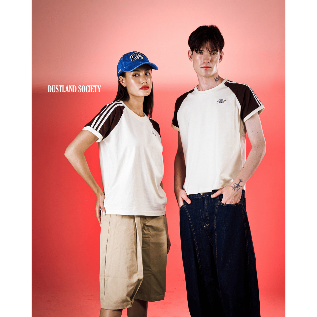 BEB CLUB the dust contrast sleeve tee เสื้อยืดสีครีมแขนตัดสีน้ำตาลเบ็บคลับ