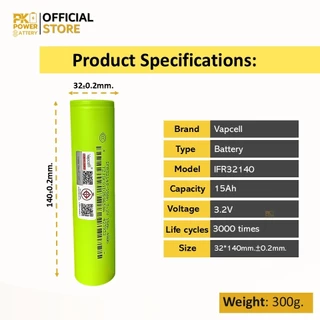 32140 แบตเตอรี่ LifePO4 32140FS 3.2V 15Ah จ่ายกระแสสูง 5C ของใหม่แท้ 100% ความจุเต็ม