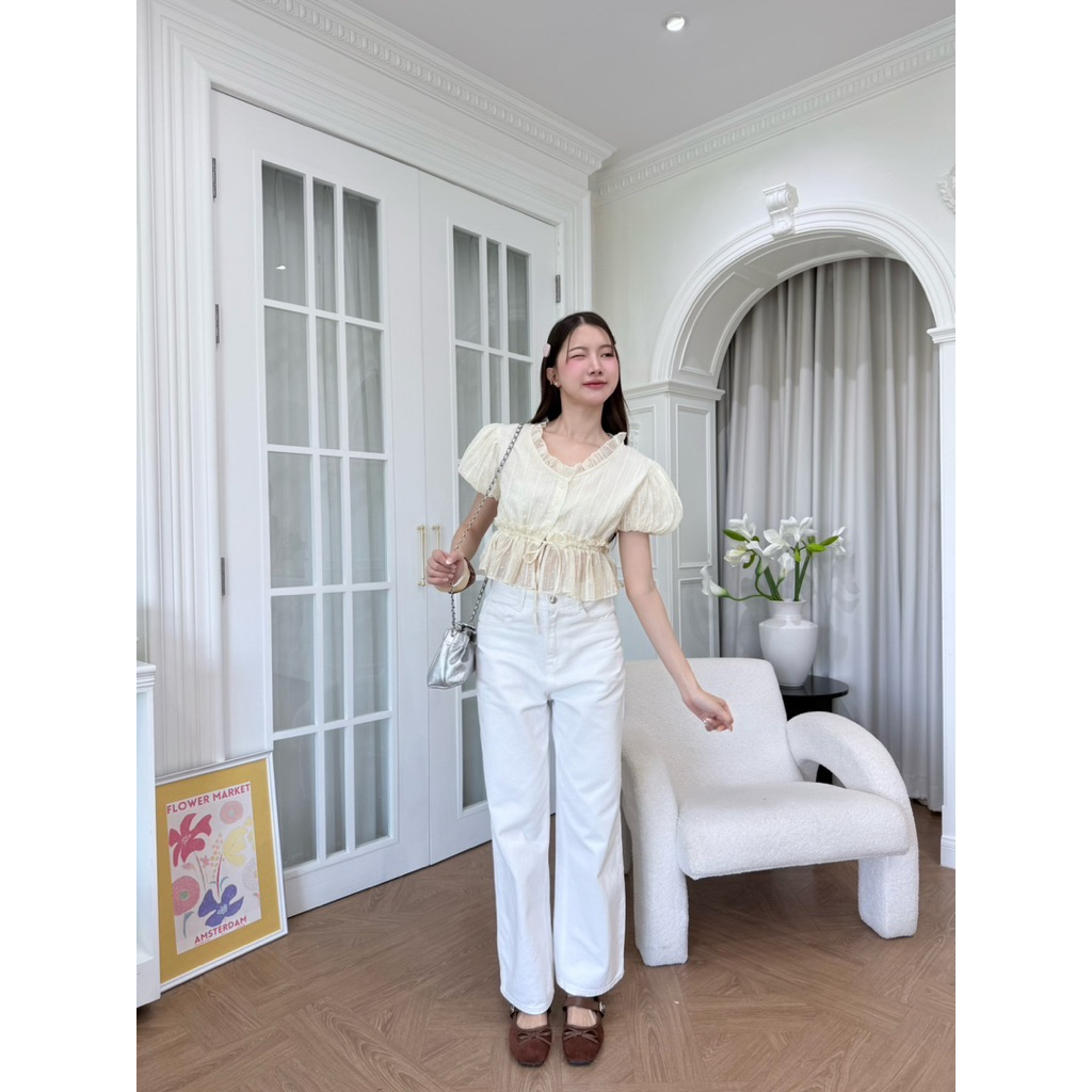 Prod studio เสื้อแขนบอลลูนคอระบาย เอวรูดได้ - รูปที่ 7