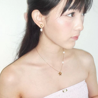 nice try studio - True Star Dangle Pearl Earrings ต่างหูรูปดาว ห้อยไข่มุกแท้ กันน้ำ กันเหงื่อ ไม่ลอก ไม่ดำ