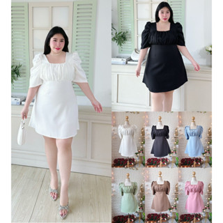 เดรสสาวอวบ คอเหลี่ยม แขนยกเจ้าหญิง ทรงสวยน่ารักมาก มีซิปหลัง…