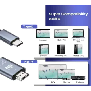 ตัวแปลงสายเคเบิล Type Cเป็น HD 4K 60Hz Type-C โทรศัพท์เป็น HDTV เข้ากันได้กับมือถือรุ่นใหม่ 2เมตร
