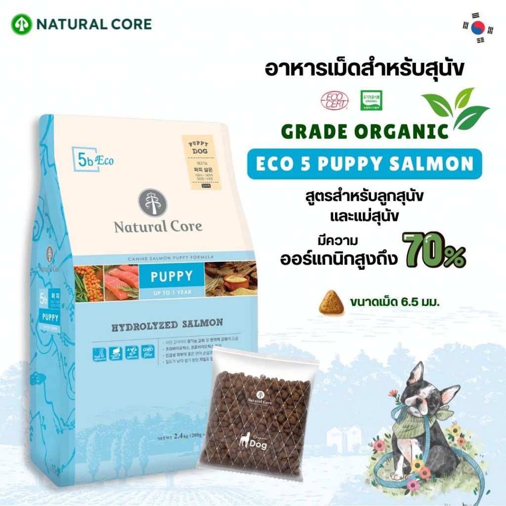 Natural Core Eco 5b Puppy (Salmon) อาหารสำหรับลูกสุนัข เเละแม่สุนัข เกรดออร์แกนิก นำเข้าจากเกาหลี🇰🇷