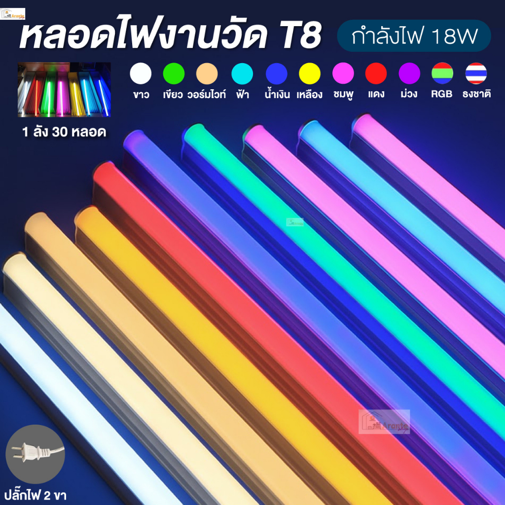 หลอดไฟงานวัดยกลัง LED 1ลัง30ชุด ยาว120 cm. 220v พร้อมปลั๊กเสียบไฟ 2Pin หลอดไฟ T8 18W ตกแต่งประดับ