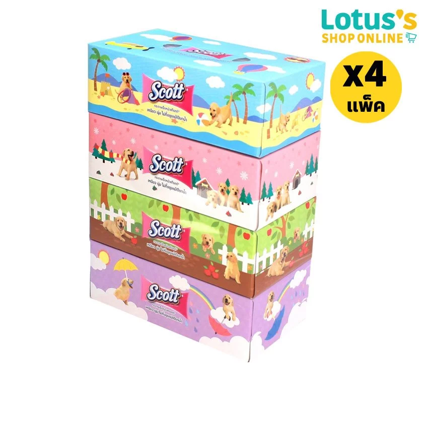 [ทั้งหมด 4 แพ็ค] สก๊อตต์ บ๊อกซ์ กระดาษเช็ดหน้า บรรจุ 110 แผ่น (แพ็ค 4 กล่อง) SCOTT FACIAL BOX 110 SHEETS (PACK 4 BOXES)