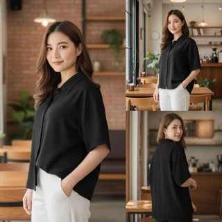 ใหม่.เสื้อเชิ้ตคอปกกระดุ่มผ่าหลัง Over Size หน้าผ้าอก 52 นิ้ว.เป็นผ้าโพลีเอสเตอร์ลายยีน