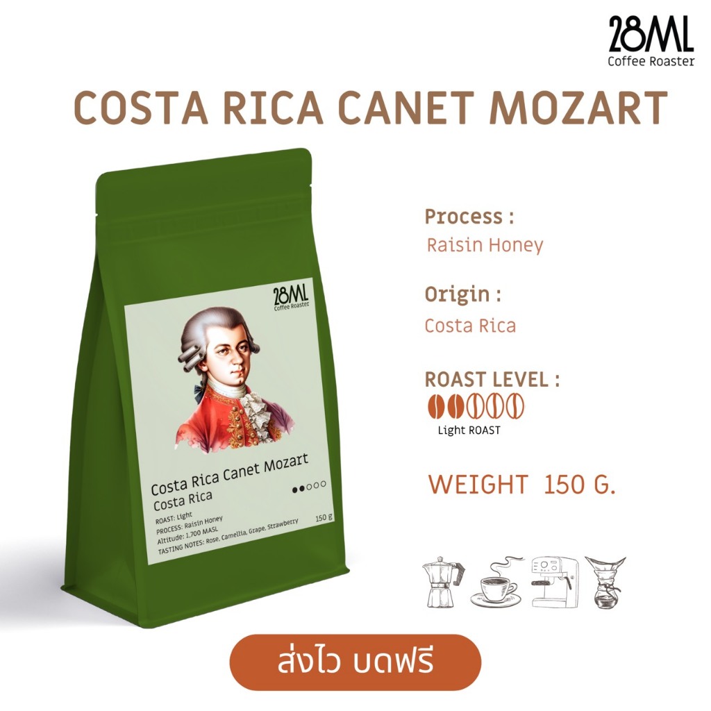 เมล็ดกาแฟ คั่วอ่อน คอสตาริกา Costa Rica Canet Mozart | กลิ่นผลไม้ กลิ่นดอกไม้ | 28ml  Specialty Coff