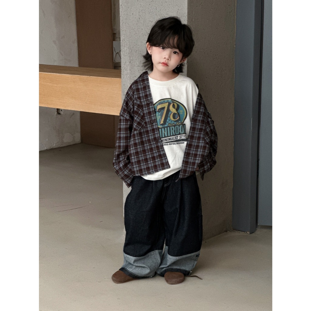 🛒พร้อมส่ง ☑️เสื้อเชิ้ตเด็กลายสก้อตเหลือง