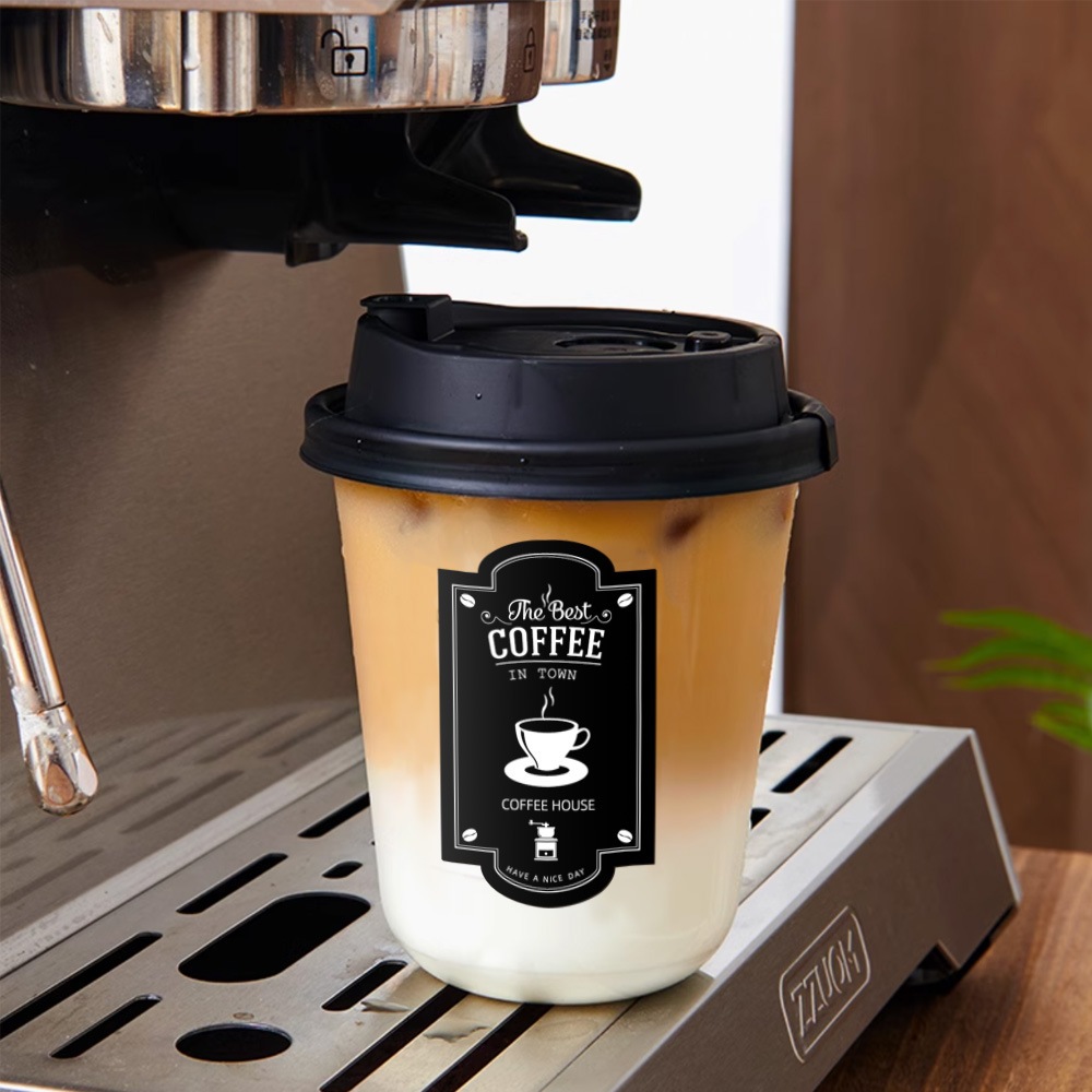 ( LP ) 100 ชิ้น/แพ็ค  สติกเกอร์ติดแก้วกาแฟรูปสี่เหลี่ยมผืนผ้าสีดำและสีขาว