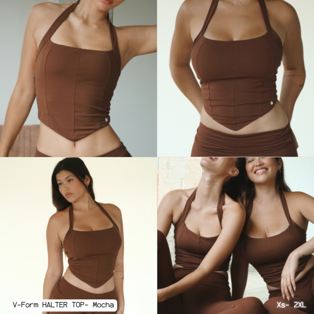 Peaches Active - V-FORM Halter Top เสื้อฮาลเตอร์บราโครงเสริมฟองน้ำ พร้อมดีไซน์ตัดช่วงเอวรูปตัววี กระชับและซัพพอร์ต