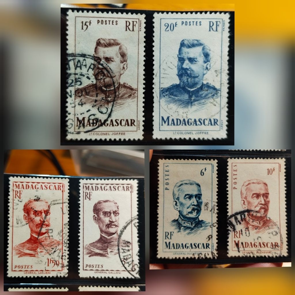 💥 France colonies 1946 MADAGASCAR  1.5 - 20 Fr . issues used/ Set 6 ดวง