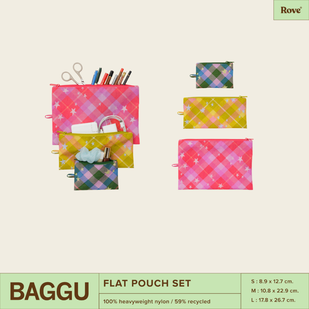 (พร้อมส่ง) BAGGU Flat Pouch Set กระเป๋าใส่ของอเนกประสงค์ เหมาะสำหรับใส่ของเดินทาง เซ็ทละ 3 ชิ้น จัดกระเป๋าเดินทางกระเป๋า