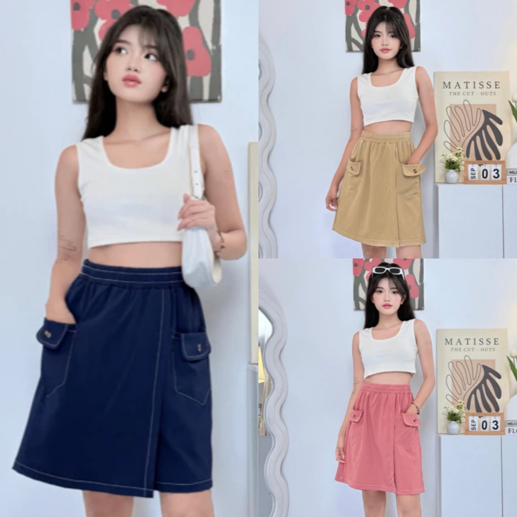 NEW! กางเกงทรงกระโปรง เอวยางยืด 2 กระเป๋า ใส่สบาย ซักง่าย ผ้าวูเวฟผสมโพลี สวมใส่ง่าย ไม่รัดแน่น สินค้าพร้อมส่ง