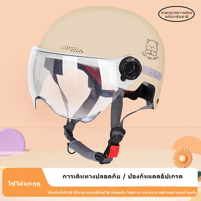 หมวกกันน็อคผู้ใหญ่ รุ่นอัพเกรด 2025 บังแดด HD หมวกกันน็อคหมี หมวกกันน็อค แข็งแรงและทนทาน ระบายอากาศ กันลม กันน้ำ