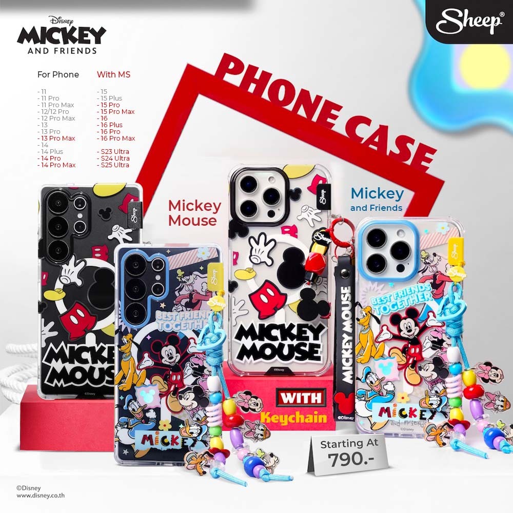 [For iPhone/S23Ultra/S24Ultra/S25Ultra MS Mickey Mouse] Mickey Mouse Collection เคสสำหรับไอโฟน มิกกี้ มีMagnet ฟรี Strap