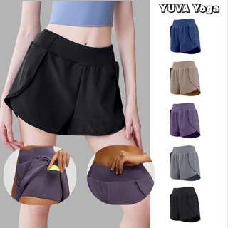 กางเกงขาสั้นโยคะผู้หญิง กางเกงขาสั้นกีฬา มีซับในกันโป๊ มาพร้…