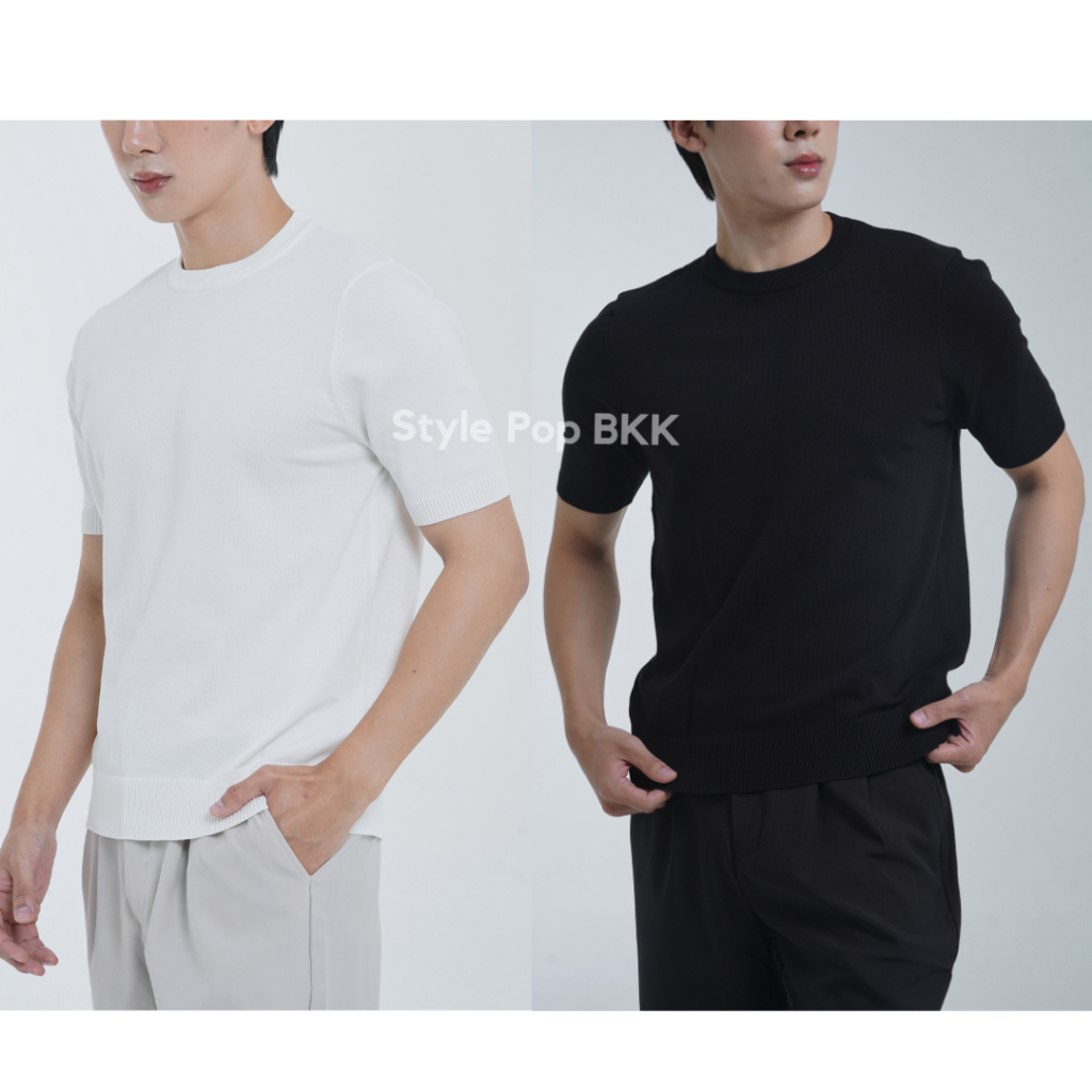 StylePop Brand เสื้อคอกลมทรงเกาลี เสื้อผู้ชาย ผ้าถัก (ผ้านุ่มใส่สบาย) Knit Polo Shirt STP810 รูปที่ 3
