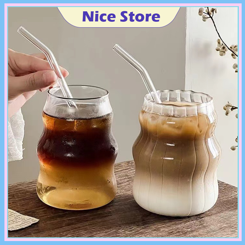 NICE ถ้วยชานมแก้วกาแฟ ทรงกลม สไตล์เกาหลี มีขนาดให้เลือก แก้วกาแฟใสทนความร้อนสูง ดีไซน์สวยงามจากแก้วบอโรซิลิเกต