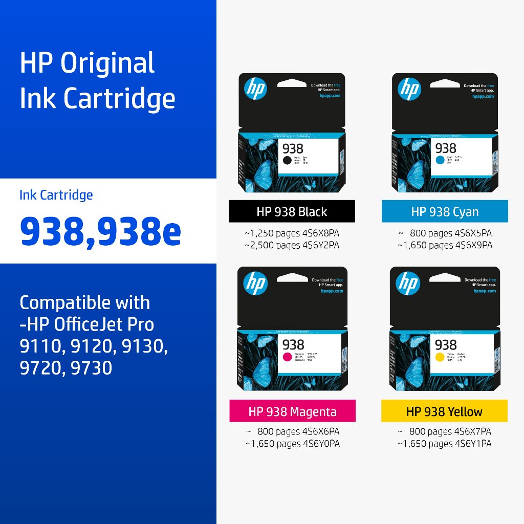 [ส่งด่วน] ตลับหมึกHP 938 / 938e Black/Tri-Color ( สีดำ / สี ) Original Ink Advantage Cartridge