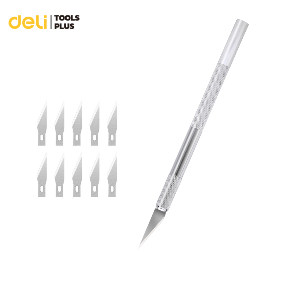 Deli มีดอาร์ทไนท์ มีดแกะสลัก ด้ามจับอลูมิเนียม คมบาง น้ำหนักเบา ใบมีด SK5 ฟรี 10 ใบมีด Carving Knife