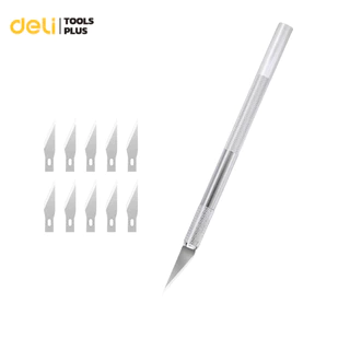 Deli มีดอาร์ทไนท์ มีดแกะสลัก ด้ามจับอลูมิเนียม คมบาง น้ำหนักเบา ใบมีด SK5 ฟรี 10 ใบมีด Carving Knife