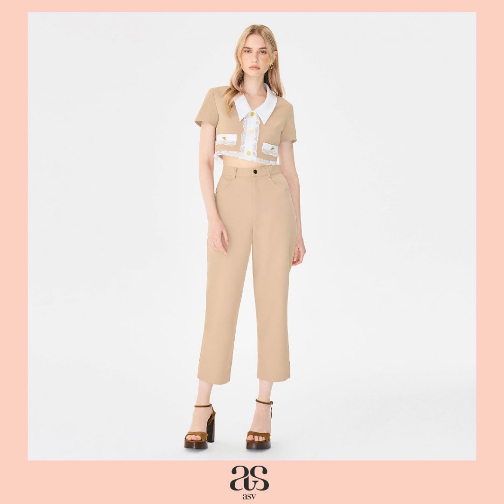 [asv aw25] Jill Tapered Pants กางเกงผู้หญิง ทรงเทเปอร์ ขายาว เอวสูง ดีเทลตัดต่อแบบยีนส์ กระเป๋าข้าง กระเป๋าปะด้านหลัง