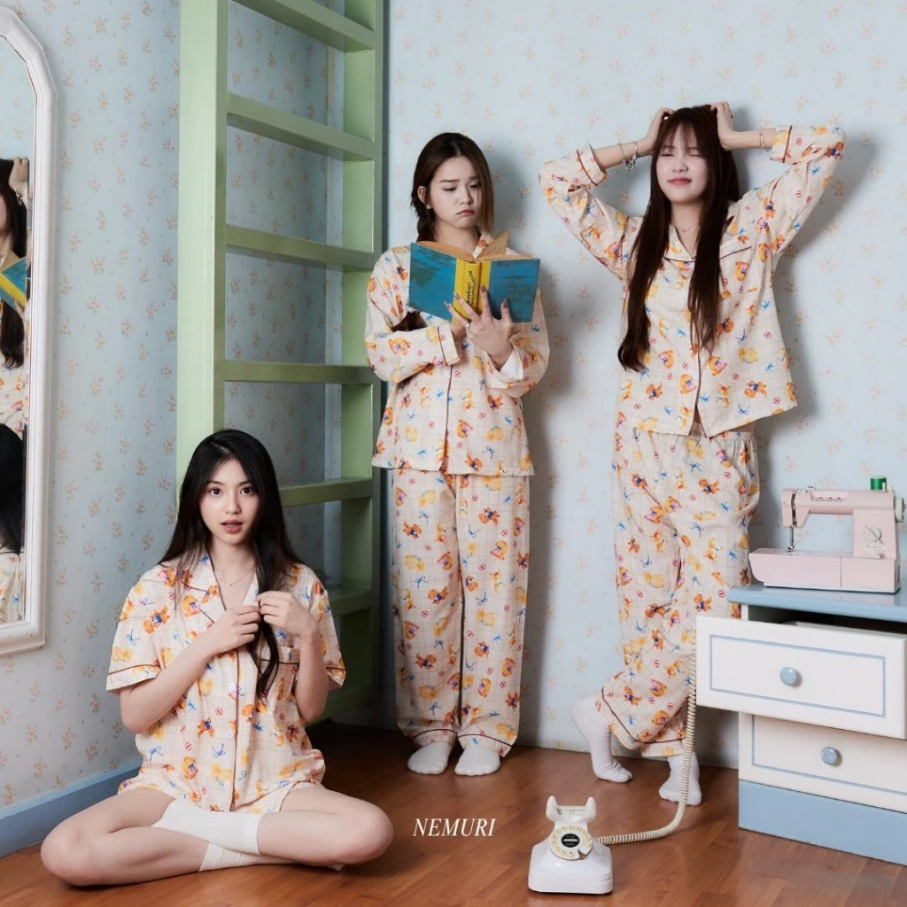 ชุดนอน Nemuri Pajama ชุดนอนน่ารัก ผ้าไหมอิตาลี เบา ใส่สบาย ลายน่ารัก ฟรีไซส์ thumbnail 4