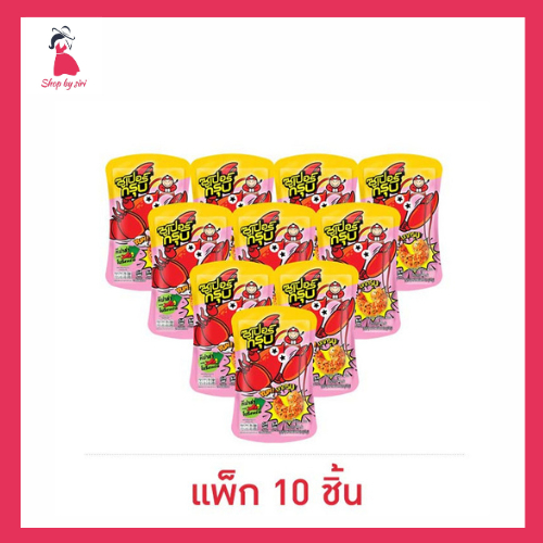 ซูเปอร์กรุบ บุกรูปกุ้งปรุงรสหม่าล่า รสโนริสาหร่าย 40 กรัม (แพ็ก 10 ชิ้น)