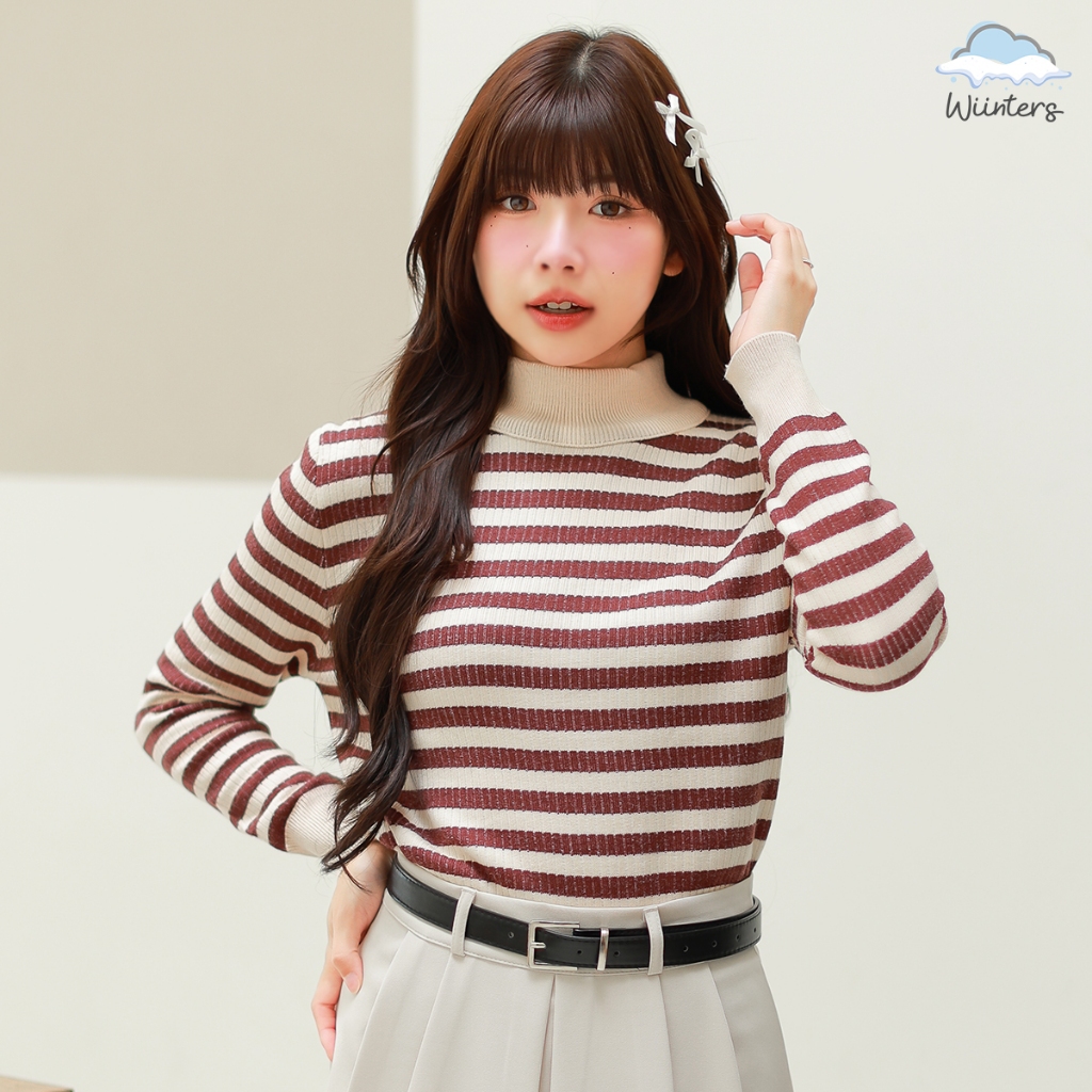 [ Bonnie Peen Neck Sweater ] 3 สี I เสื้อแขนยาวบุขน เสื้อคอปีนบุขน ลายทาง ผ้านุ่ม เนื้อผ้าเรียบ กันห