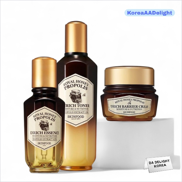 Skinfood Royal Honey Propolis Essence Serum 50ml, Enrich Barrier Cream 63ml,  Enrich Toner 160ml