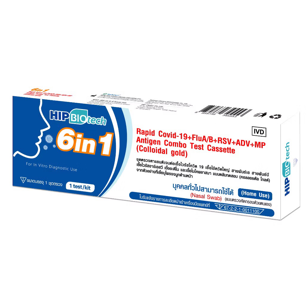 ชุดตรวจไข้หวัดใหญ่สายพันธุ์ A/B โควิด Flu A/B Covid-19 RSV Adeno MP ไมโครพลาสมา ATK HIP Biotech 6in1