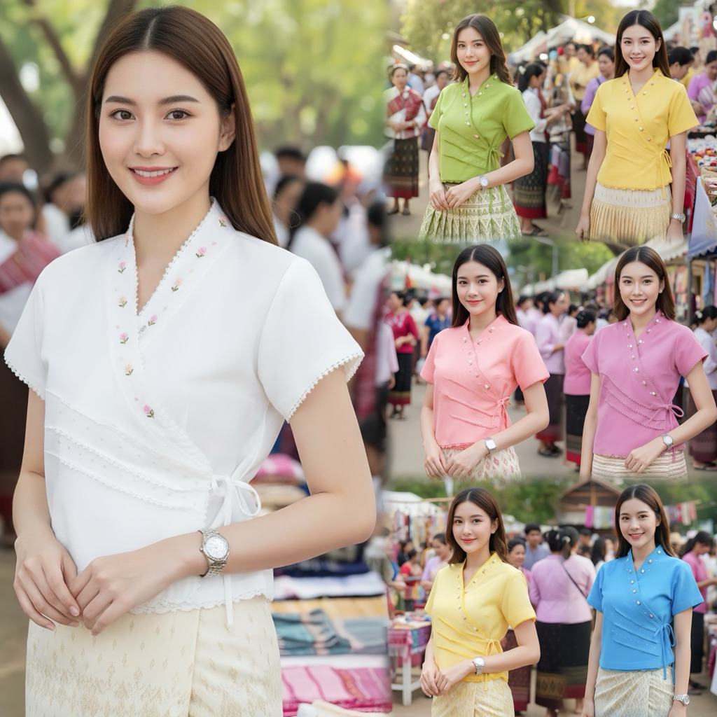 เสื้อพื้นเมืองผู้หญิงผูกข้างถักโครเชต์ งานปักดอกด้วยมือ