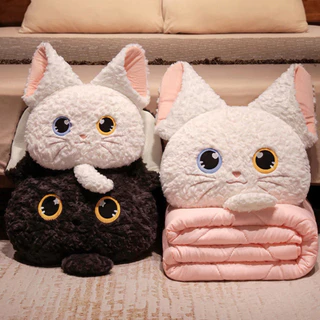 หมอนผ้าห่มตุ๊กตาแมว 2-in-1 ทั้งหมอนนอน หมอนกอด และผ้าห่มนุ่มสบาย ((พร้อมส่งจากไทย))