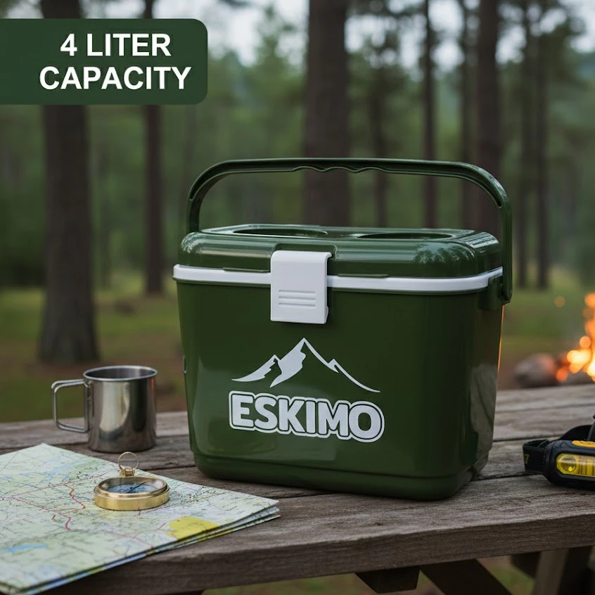 ESKIMO COOLER กระติกน้ำพลาสติกเก็บความเย็น ทรงเหลี่ยม หูล็อค หูหิ้ว เก็บเย็นนาน 12 ชม. 3L / 4L สีน้ำเงิน สีครีม thumbnail 4