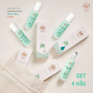 แพ็ค 4 กลิ่น ( แบบลูกกลิ้ง ) Worada Cooling Oil - Roller วรดา คูลลิ่ง ออย น้ำมันนวดผ่อนคลาย ปริมาณ 10ml.