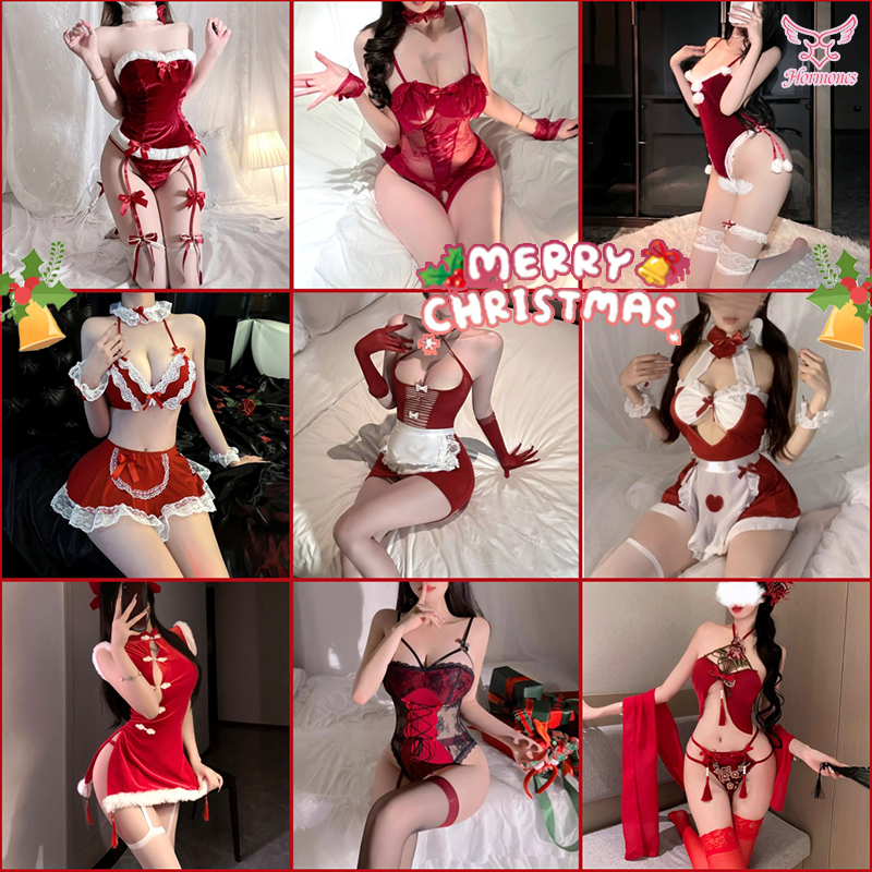 Hormones ชุดเซ็กซี่ ชุดแม่บ้าน ชุดกระต่ายสาว sexy ชุดคริสต์มาส สีแดง ชุดคอสเพลย์หลากหลายแบบ ผ้าใส่สบาย ส่งจากไทย