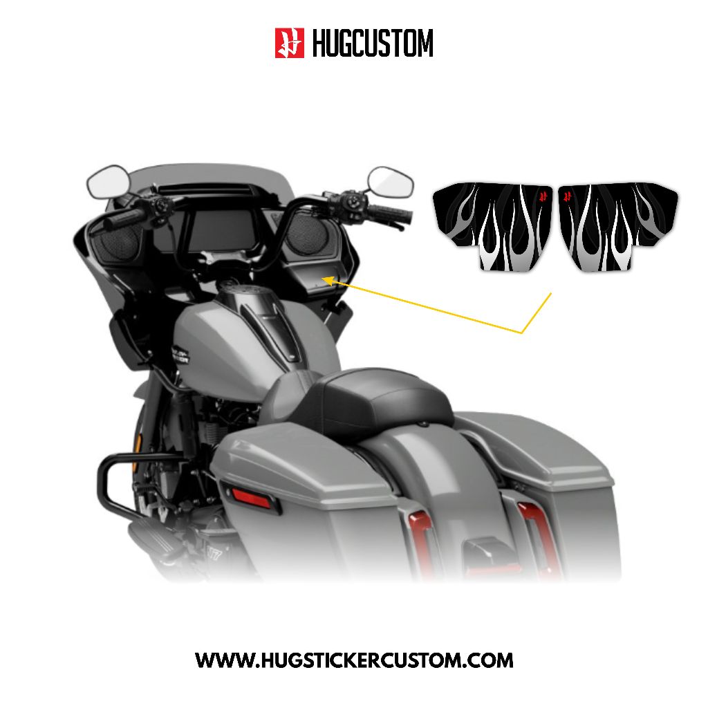 Hugsticker สติกเกอร์ติดกันรอยฝากล่องลำโพงมอเตอร์ไซค์ ลาย Flame สำหรับ CVO ROAD GLIDE 2024 / ROAD GLI