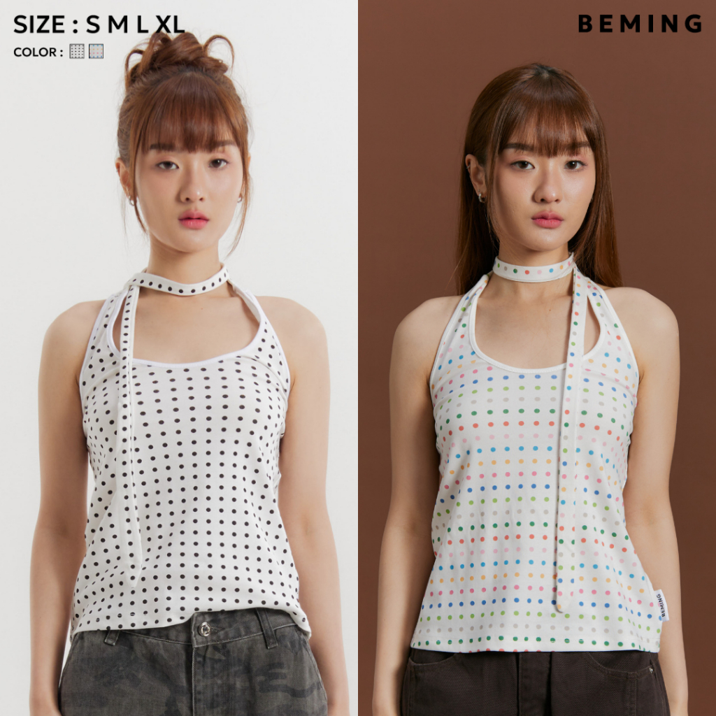 Bemingtop971(S-XL)-Dottie Halter Top – เสื้อฮอลเตอร์ลายจุดสุดซน คิวท์ได้แซ่บได้ – โปรปัง