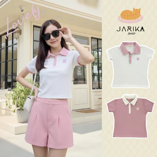 Jarika.shop - เสื้อเเขนสั้นผ้าร่องคอปก รุ่น Lovely ( เลิฟลี่ ) ( งานป้าย.. Jarika )
